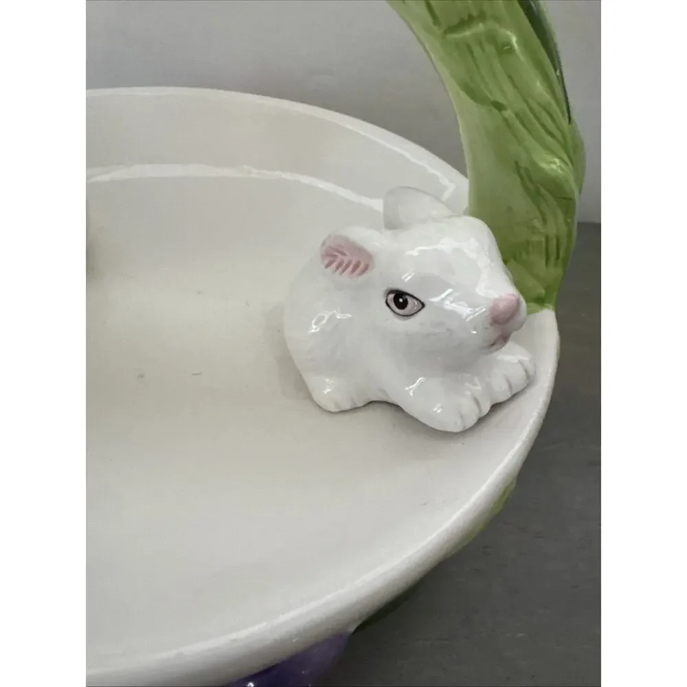 Ceramic Easter Basket Candy Dish 3D Bunnies Aspen Promotion